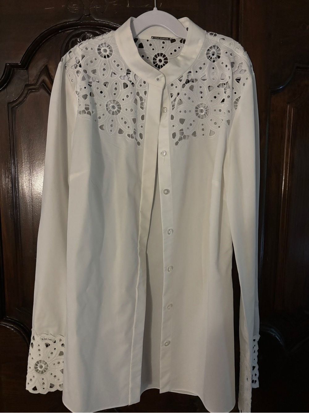 Elie Tahari White Eyelet Crochet Blouse